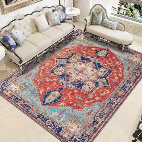 National Style Living Room Carpet Persian Floral Prayer Bedroom Rug Home Decor Kitchen Area Rug Flannel Non-slip Indoor Doormat
