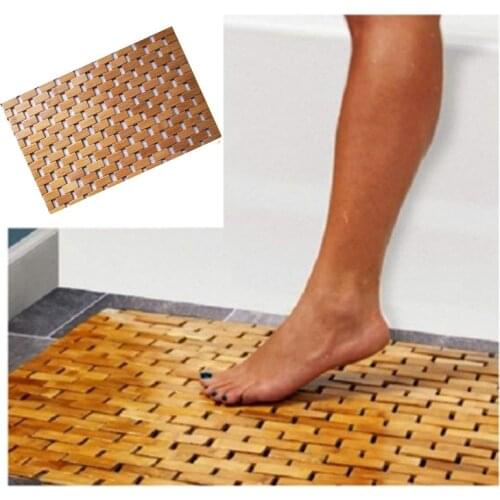 HOT-Teak Wood Bath Mat Feet Shower Floor Natural Bamboo Non Slip Large 50x70cm