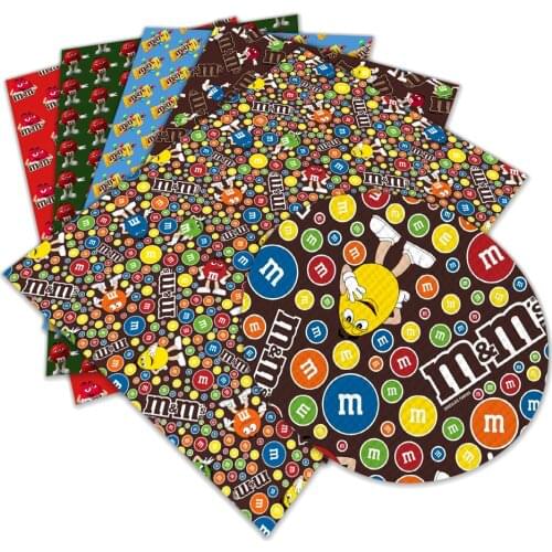 Chocolate Beans Printed Cartoon Pattern Faux Leather Sheets for Making DIY Earrings Hair Bows and Necklaces 22X30 cm