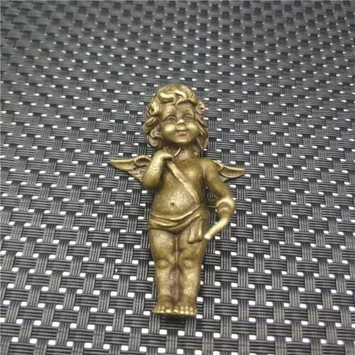 Pure copper little angel Cupid ornaments solid brass curly hair boy personality retro bronze statue small decoration