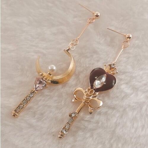 Cute Fashion Lady Earrings Moon Heart Shaped Magic Wand Wand Earrings