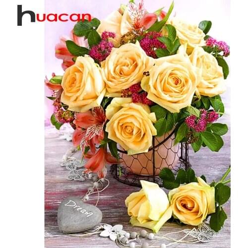 Huacan Full Square Diamond Embroidery Painting Rose Set Diamond Mosaic Complete Kit Flower 5D DIY Rhinestone Pictures