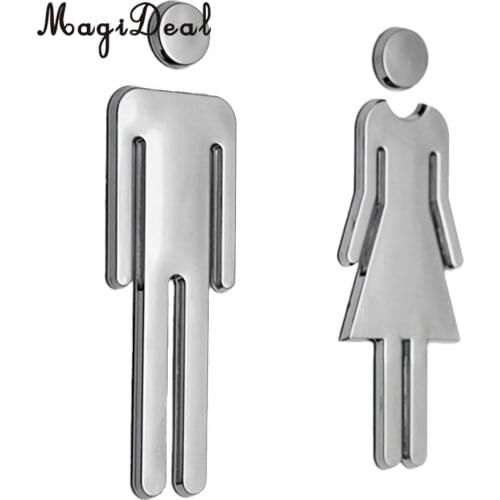 MagiDeal Man & Woman WC Decals Toilet Signs Restroom Washroom Signage Wall Plaque Sticker Mural Silver