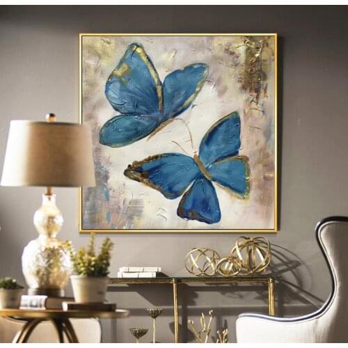 Nordic Golden Blue Butterfly Picture Wall Poster Modern Canvas Print Oil Painting Abstract Aisle Living Room Bedroom Decoration