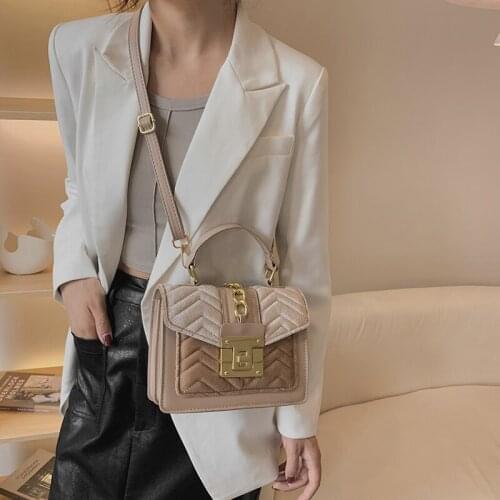 YILIAN Autumn/winter new golden velvet shoulder bag, stylish versatile handbag, trendy large-capacity cross-body bag