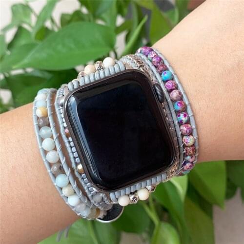 2021NEW Apple Watch Band BOHO Wax Rope Bracelet Vegan Wrap Watch Band Gift for Women Friend Natural Stone Dropshipping