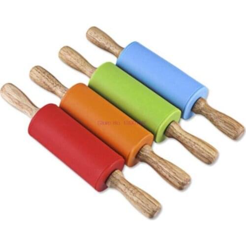 Wholesale Home Silicone Rolling Pin Kids Dough Pastry Roller Wooden Handle Silicone Rolling Pins Baking Kitchen Cooking Tools