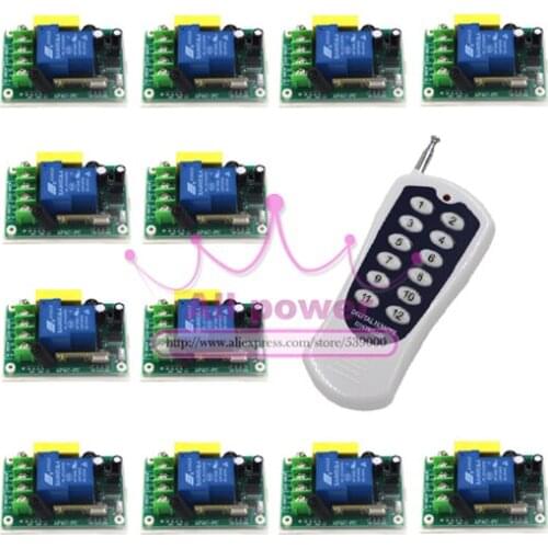 Remote Control Switches AC 220V 30A Relay Receiver 12CH Transmitter Motor LED Water-Pump Wireless Switch 315/433 Learning Code