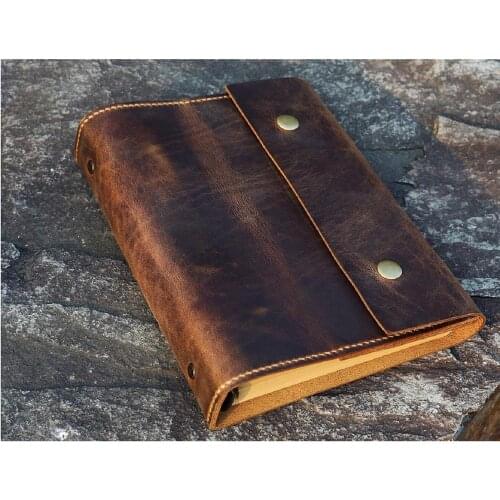 Personalized A5 Leather Journal , distressed leather refillable binder travel notebook portfolio free engraving