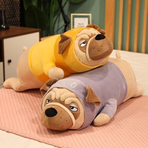 35-90cm Lying Shar Pei Dog Plush Toys Stuffed Cute Puppy with Cloth Animal Dolls Soft Long Sleep Pillow Cushion Kids Gift