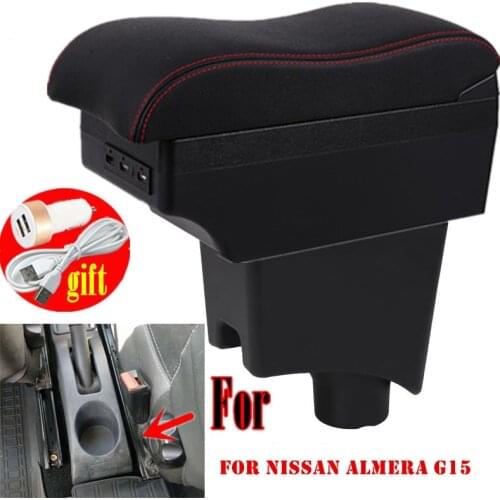 For Nissan Almera G15 armrest box central Store content box car-styling decoration accessory With cup holder USB