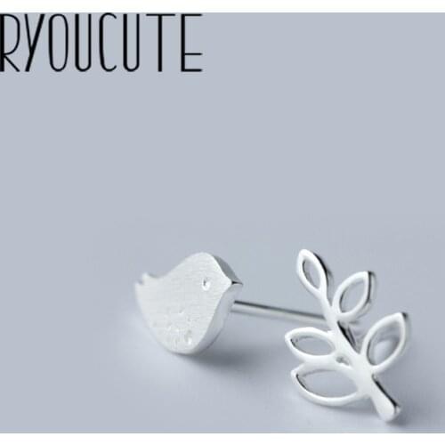 RYOUCUTE 100% Real Silver Color Bird Leaf Earrings for Women Wedding Jewelry Statement Earring Brincos Pendientes