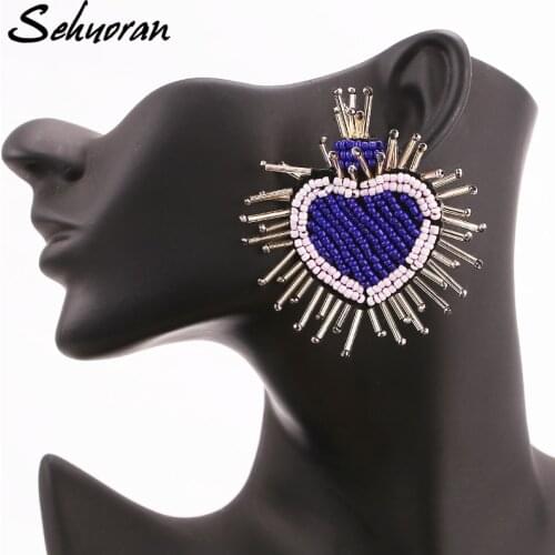 Sehuoran Oorbellen Stud Earrings Glass Beads Handmade Heart Fashion Jewelry Elegant Statement Earrings For Women Fashion Jewerly