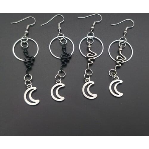 Serpent and Moon Hoop Earrings - Unique - Jewelry - Handmade - Serpentinecreative - Witchy - Goddess - Snake - Gift