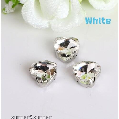 Sewing ! Heart Shape white Crystal Glass Rhinestones with silver Claw DIY Womens Shoes and Wedding Dresses Complete color