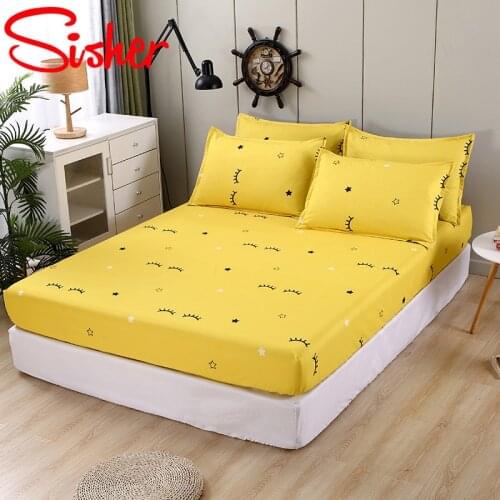Modern Fitted Bed Sheet Mattress Cover Elastic Band Bed Protector Cover Polyester All-around Bedspread Cartoon (NO Pillowcase)