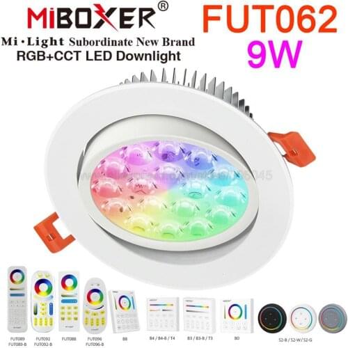 MiLight 9W RGB+CCT LED Dimmable Ceiling Spotlight Reccessed Light AC85-265V FUT062 WiFi Compatible 2.4G 4-Zone Wireless Remote