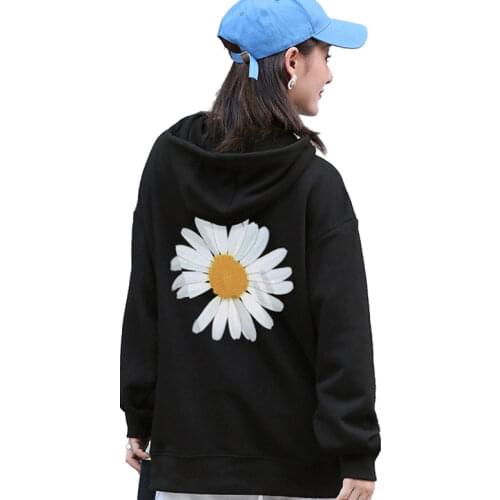 Spring Daisy Printing Hoodies Women Black Long Sleeve Pink Sweashirt Woman Ins White Clothes 6 Colors Hoodie