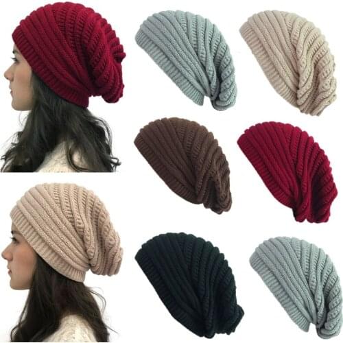 Unisex Chunky Cable Knitted Beanie Cap Windproof Solid Color Slouchy Baggy Oversized Crochet Warm Snow Ski Winter Hat