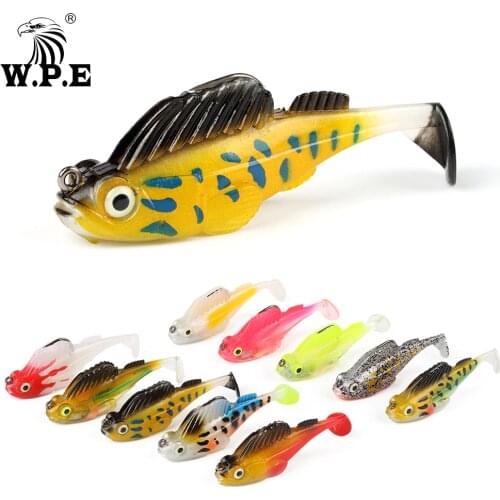 W.P.E 1pcs Lead Head Soft Lure 7cm 12.5g Silicone Swimbait Fishing Lure Jig Fishing Tackle T-tail Bait Pike Perch Bass Fishing