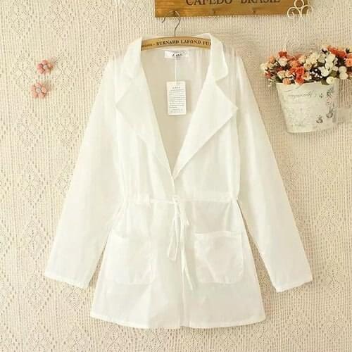 Plus Size V-neck Womens Sun-protection Jacket Long Sleeved White Blue Solid Simple Outerwear Lightweight Jackets