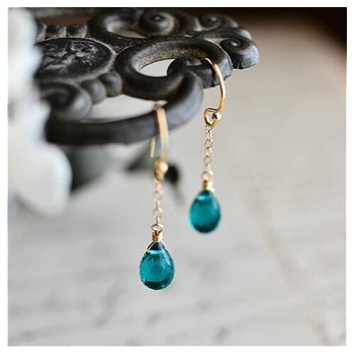 Unique craftsmanship design silver inlaid sapphire drop-shaped earrings simple and light luxury ladies jewelry