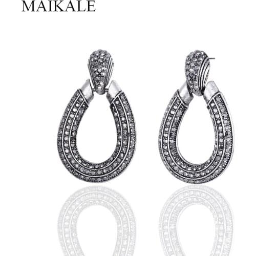 MAIKALE Vintage Western Style Zinc Alloy Dangle Micro Inlay Rhinestone Drop Earring for Women Jewelry High Quality Classic Gifts