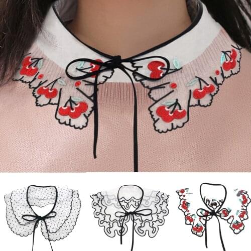 Women Sweet Doll Faux Collar Fashion Floral Embroidery Vintage Fake Collar Female False Collar Decoration