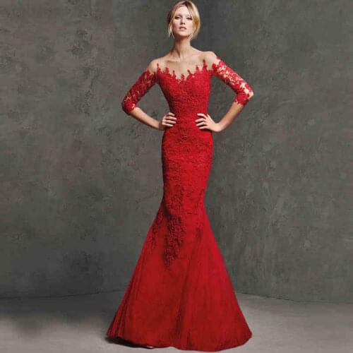 Red Lace Long Embroidery Vestido De Festa Longo Backless платье женское 2020 Party Evening Elegant gown Bespoke Occasion Dresses