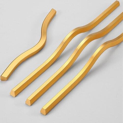 1Pcs Modern Lengthened Aluminum Cabinet Door Drawer Handle and Simple Design Solid Gold Bow Closet Door Knob Handles