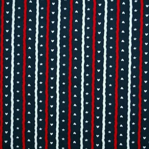 1 yard Cotton Poplin Fabric for sewing pathwork, dress, cloth, bedding - Stripe,heart and star on deep blue (width=140cm)