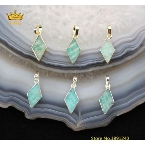 10pcs/lot Natural Amazonite Rhombus Shaped Tiny Pendants Findings,with Gold/Silvery Bails Charm Stones for Chokers Supply DSS97