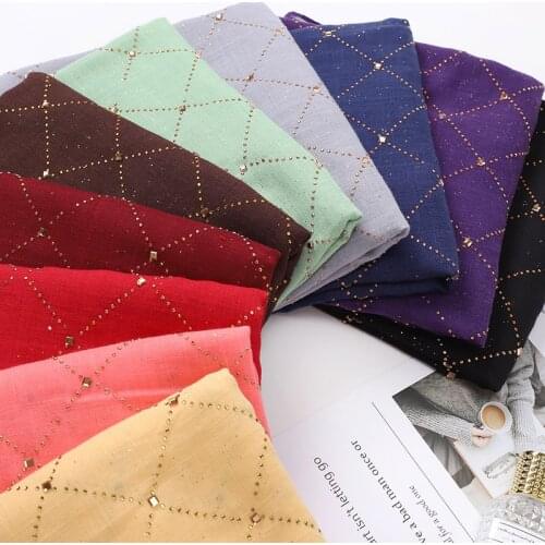 10pcs Fashion Cotton Linen Hijabs Solid Color Scarf Hot Drill Turban Muslim For Women Shawls Headscarf COLOR 10