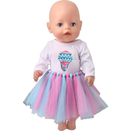 43 Cm Boy American Dolls Dress Cartoon Hot Air Balloons Yarn Skirt Born Baby Toys Accessories Fit 18 Inch Girls Doll f863