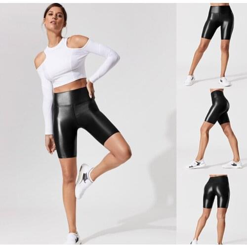 High Waist Leather quarter pants for Women Black Light&Matt Thin&Thick Femme Fitness PU shorts Sexy Push Up Slim sports Pants