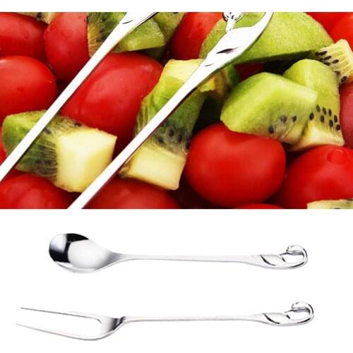 Zinc Alloy Swan Fruit Fork Coffee Spoon Western Tableware Two Tooth Ornaments Fruit Fork Coffee Spoon Suit Kitchen