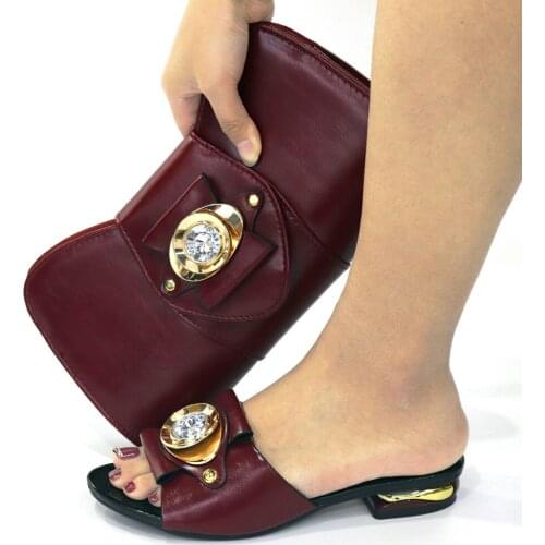 Doershow African new coming Italian Shoes And Bag Sets For Evening Party With Stones wine Italian Handbags Match Bags!HCG1-3