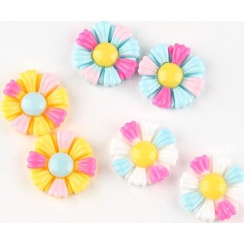 Newest 50pcs/Lot 18mm Flatback Double colors Resin Sunflower Resin Cabochons DIY Jewelry Findings Ornament Accessories Cameo