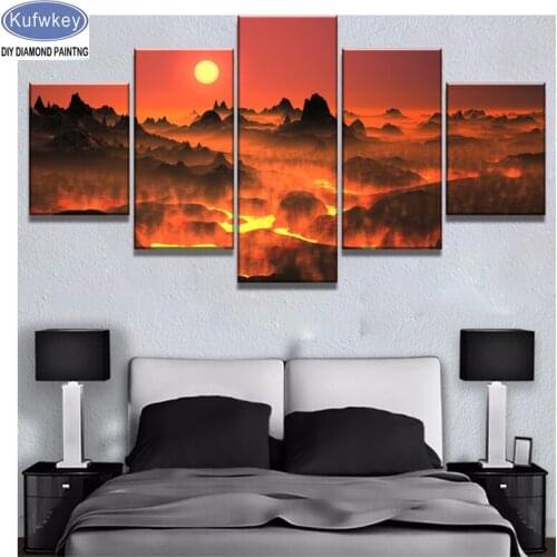 Fiery Lava diamond painting 5 Piece new arrival 2019 full square round drill embroidery diamond mosaic cross stitch for wall art