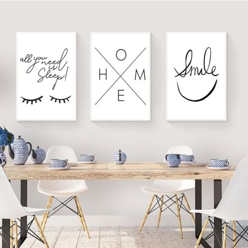 Nordic Simple Black and White Smiley Eyes Home Pattern Canvas Painting Art Print Poster Home Picture Wall Decoration