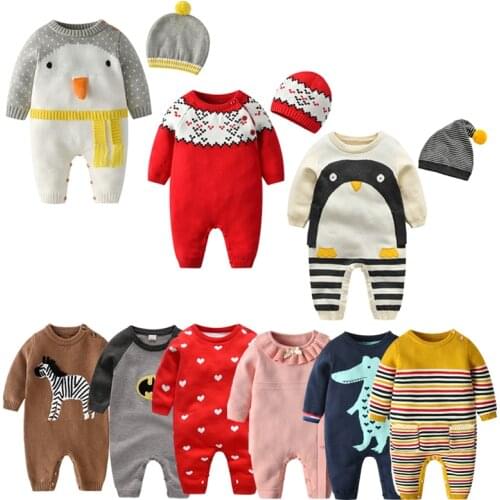 0-24M Infant Boys Girls Jumpsuit knit Romper Baby Kids Clothing Christmas Newborn Baby Boy Cartoon New Year Clothes