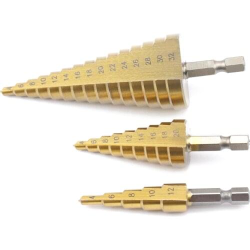 4-12 4-20 4-32 mm HSS Titanium Coated Step Drill Bit Drilling Power Tools for Metal High Speed Steel Wood Hole Cutter Cone Drill