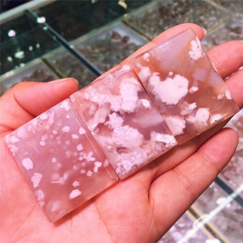 Beautiful natural quartz crystal, sakura agate engraved rectangular pendant, healing chakra polishing Christmas gift