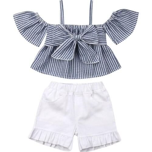 Hot Toddler Baby Girl Kid Clothes Bow Top T-shirt + Shorts Pants Outfit Set oddler Baby Girl Kid Clothes Bow Striped