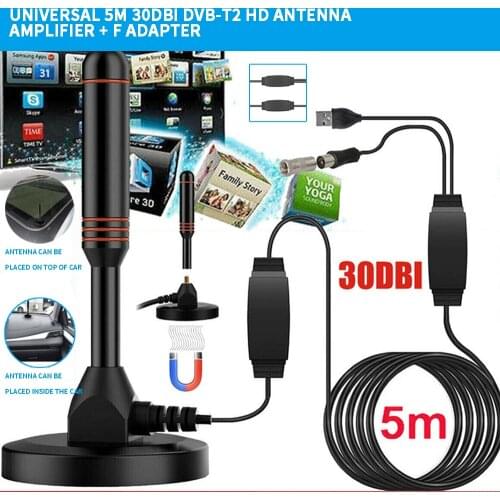 Mayitr 1set Car 5m 30dbi DVB-T2 Full HD DAB TV Antenna Powerful Rod Antenna Amplifier Parts Accessories