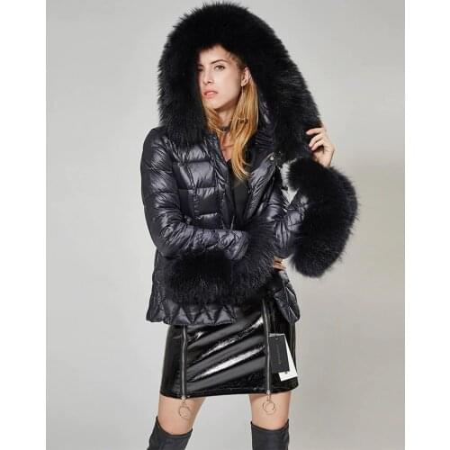 MMk2020 short ladies winter jacket star Faye Wong fashion oversized raccoon fur collar slim down jacket