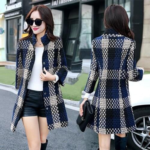Fashion Plaid Woolen Coat 2019 Korean Version Large Size Slim Cashmere Plaid Coat Ladies Autumn Winter Woolen Coat Wild A653
