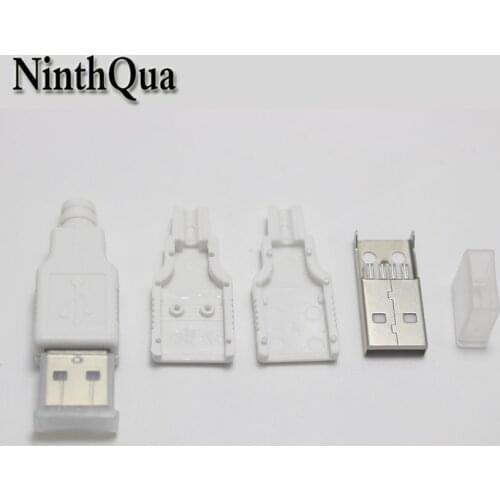 10sets DIY USB 2.0 A Type Male Assembly Adapter Connector Plug Socket White Solder Type Plastic Shell with Dust Cap Case