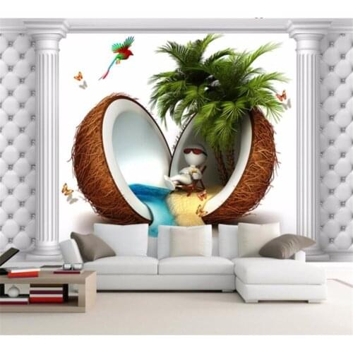 Beibehang 3D photo custom mural wallpaper Europe and America personality coconut tree seaside living room TV sofa soft bag wall