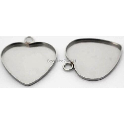 Stainless Steel 19mm 20mm Heart Bezel with a Loop Pendant Bases Settings Cabochons Blanks DIY Stuffs Findings